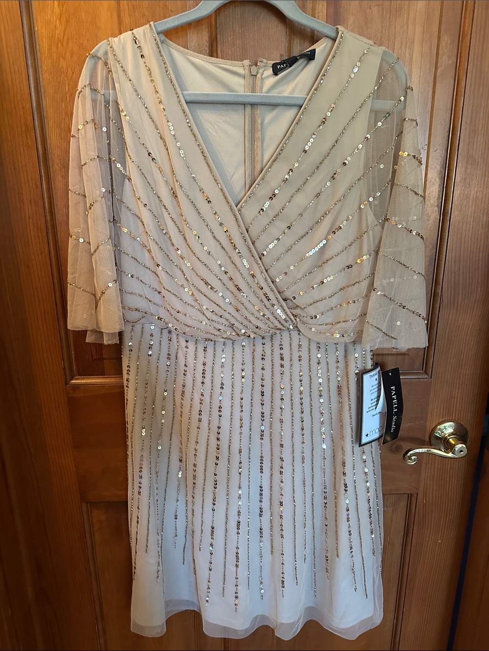 Adrianna Papell Champagne Sequin Midi Dress